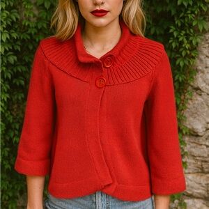 MICHAEL/MICHAEL KORS Tomato Red Rib Knit Cotton Blend Sweater, S